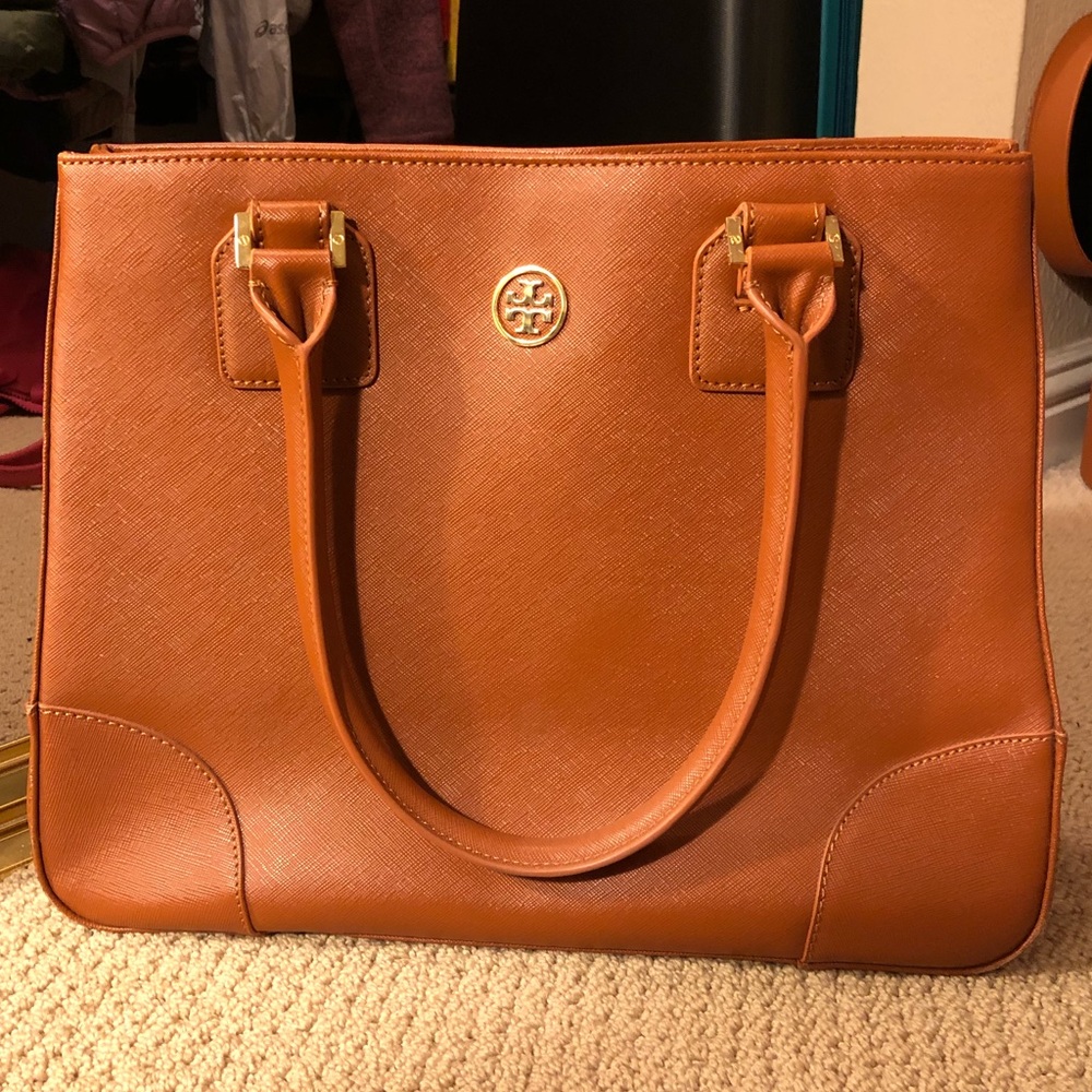 Tory Burch Brown Leather Tote Handbag